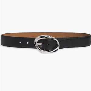 Black Leather Belt with Silver Buckle